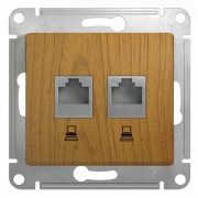Розетка двойная компьютерная RJ45+RJ45 кат.5E механизм SE Glossa, дерево дуб