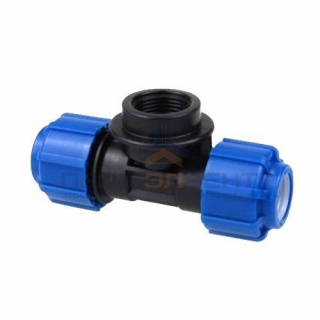 Тройник с переходом на внутреннюю резьбу Политэк - 50 x 1"1/2 (винтовой, для труб ПНД)