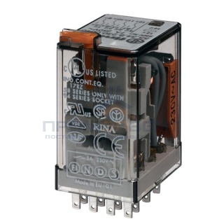 Миниатюрное реле Finder 4 контакта 7A AC (50/60Гц) 230В AgCdO кнопка тест с блокировкой + LED (AC)