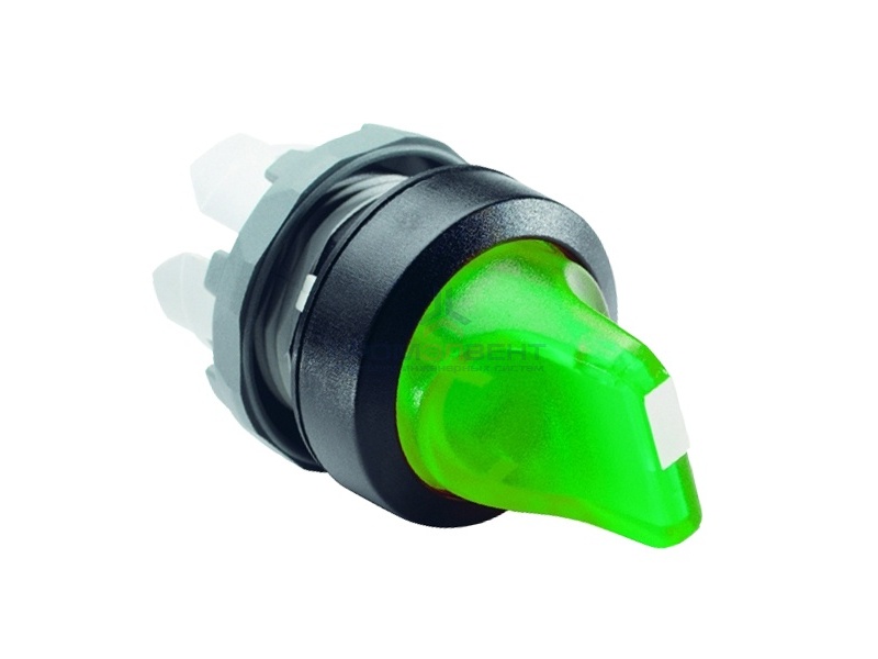 Переключатель ABB M2SS1-21G (короткая ручка) зеленый 2-х поз. с подсветкой (корпус) 45° с фиксацией